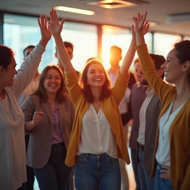 Equipo celebrando la cultura corporativa